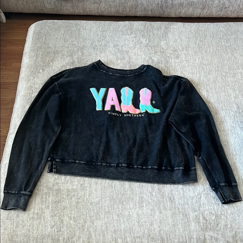 Simply Southern Black Sweatshirt with Colorful Y'ALL Design